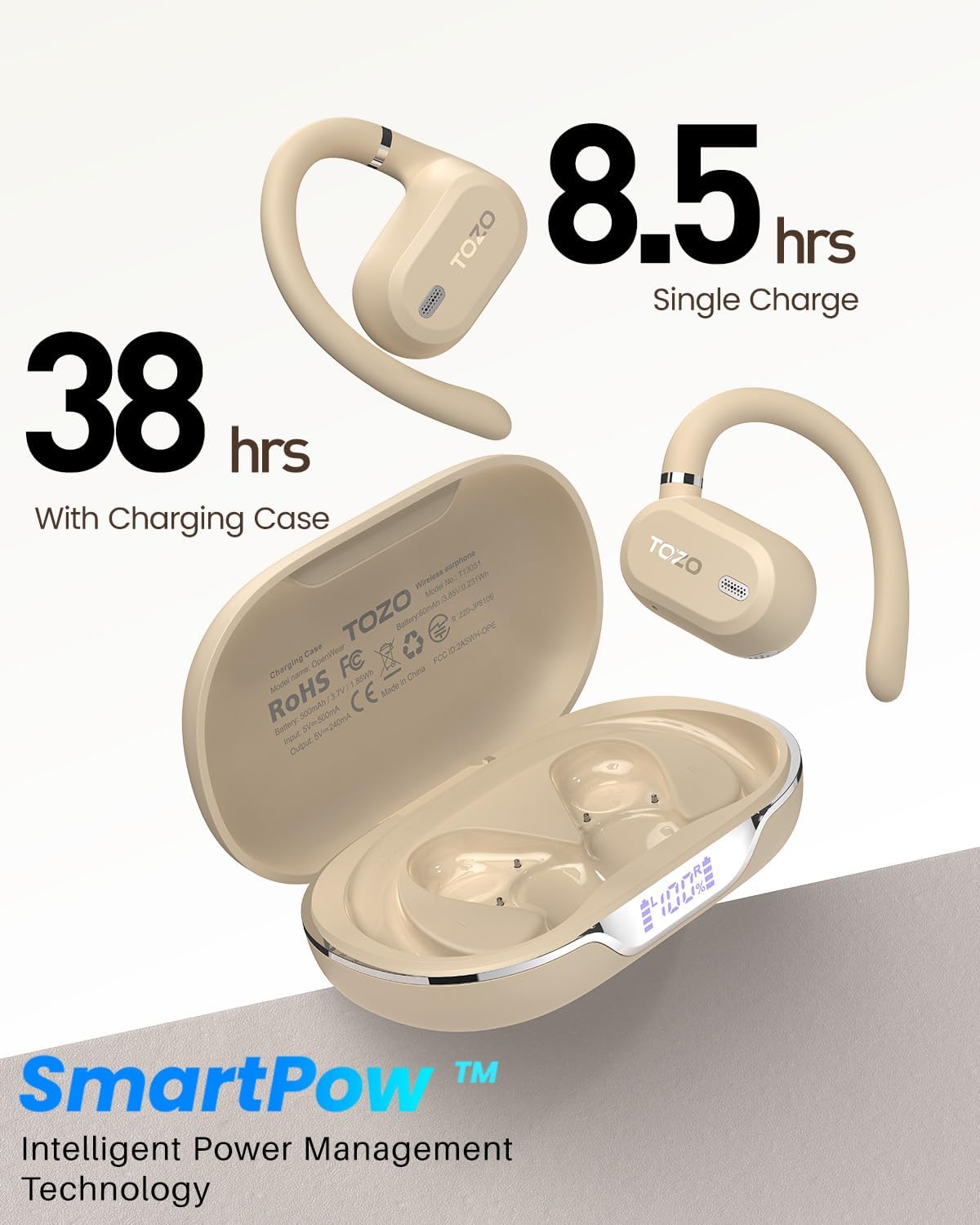 Thumbnail 6 de TOZO OpenWear kabellose Bluetooth-Kopfhörer mit ENC, 14,2-mm-Treiber und bis zu 38 Std. Wiedergabe (Khaki)