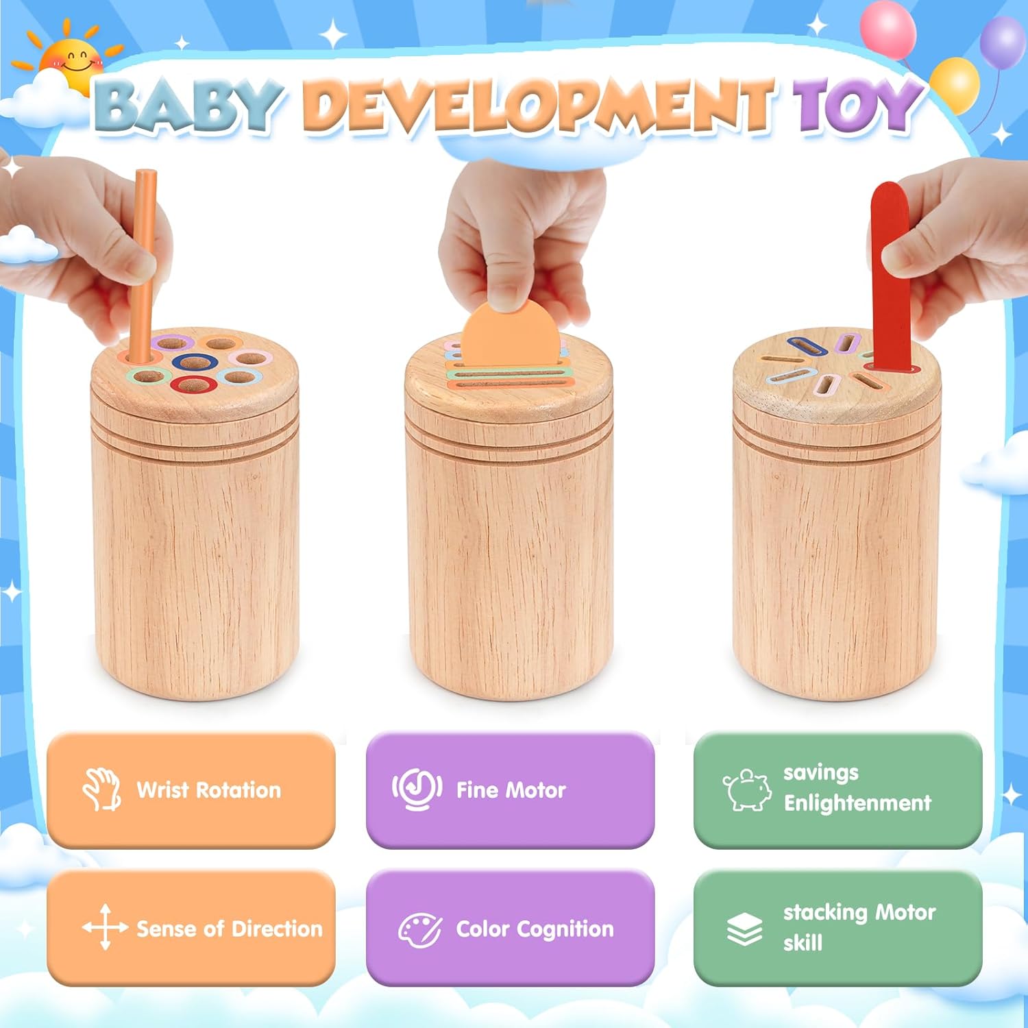 Thumbnail 1 de Akosuntoys 3-in-1 Montessori Wooden Toy for 1–3 Year Olds