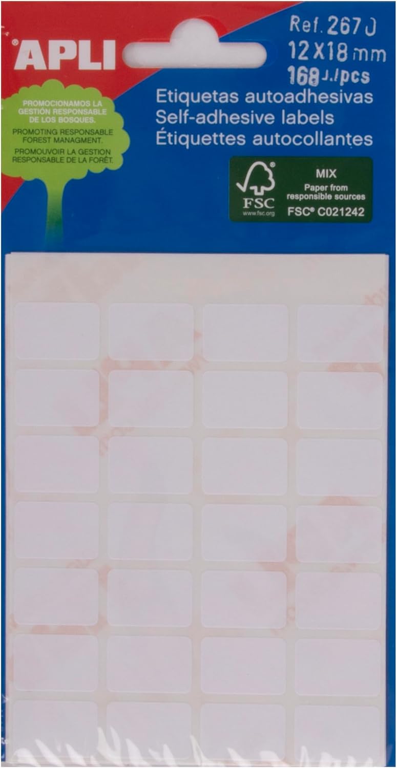 Apli Lot de 12 Mini-Étiquettes 18 mm Blanc – Lot de 168 pour étiquetage précis