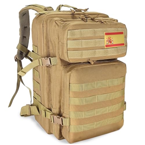 Detalle de HEMSO Mochila Táctica Militar 45 L - Impermeable, 50x30x30 cm, Caqui