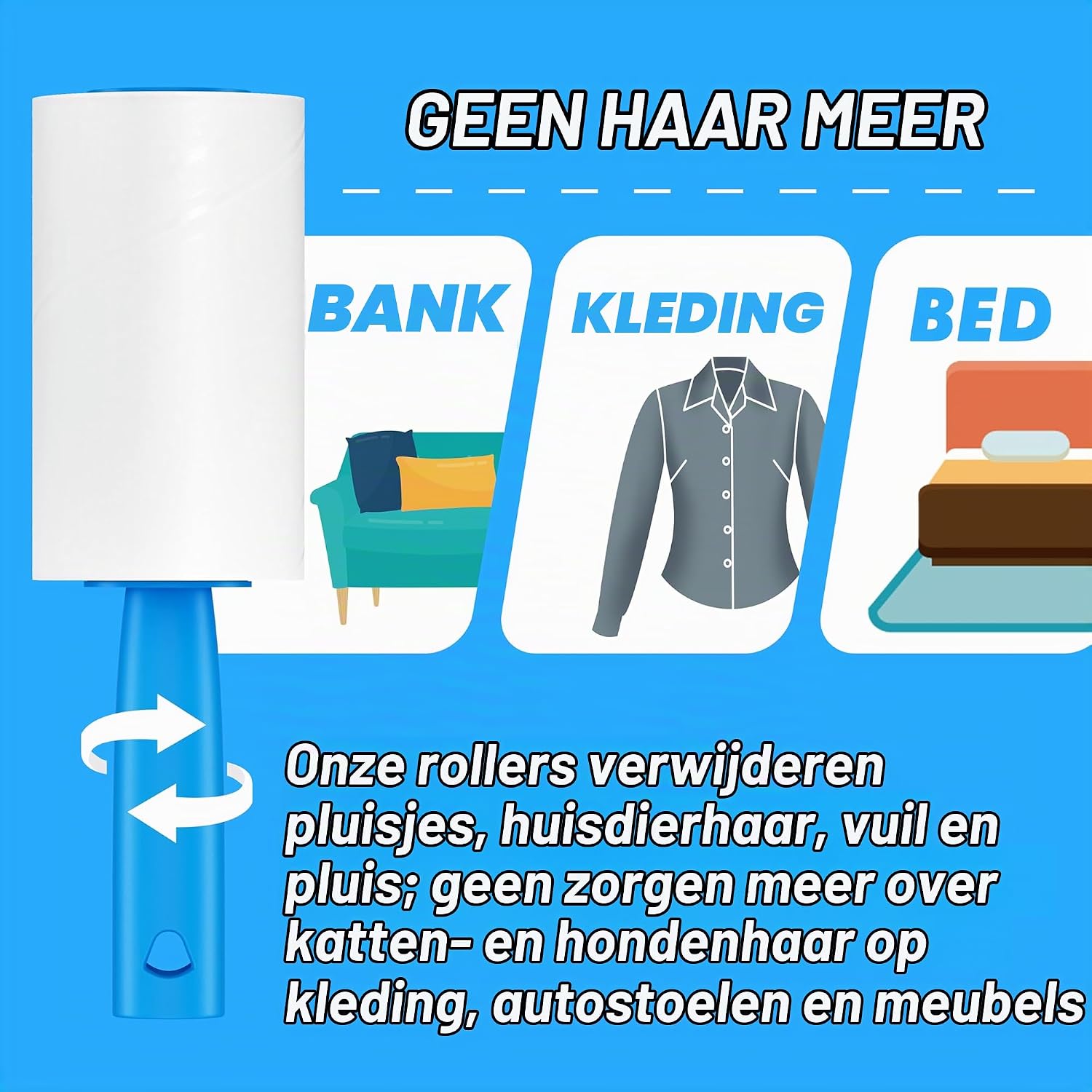 Thumbnail 3 de Albatross Health New England pluisroller, 400 vellen met 2 handgrepen