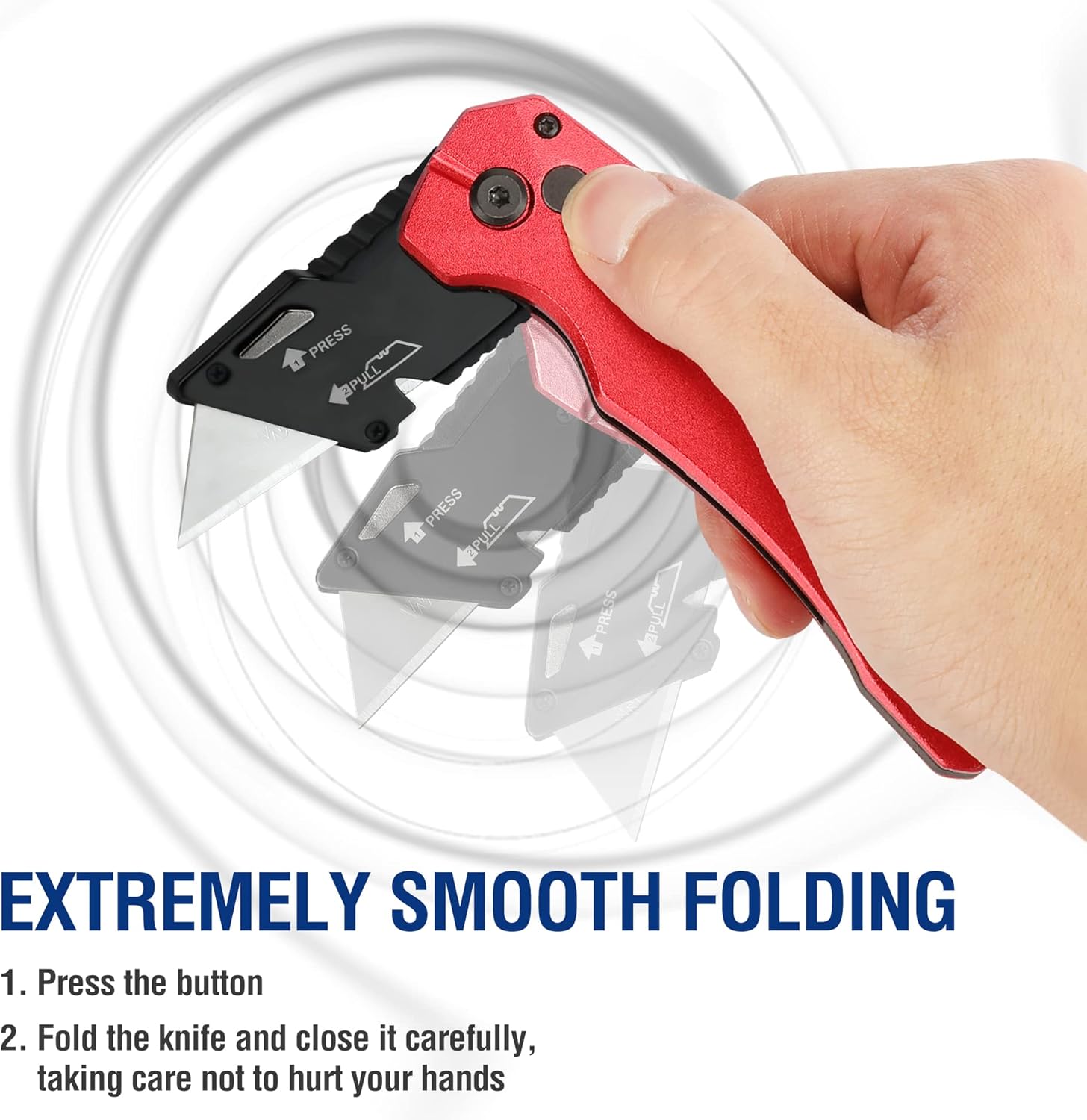 Detalle de WORKPRO Cutter Professionnel Pliant avec mécanisme de changement rapide – 10 lames SK5 incluses