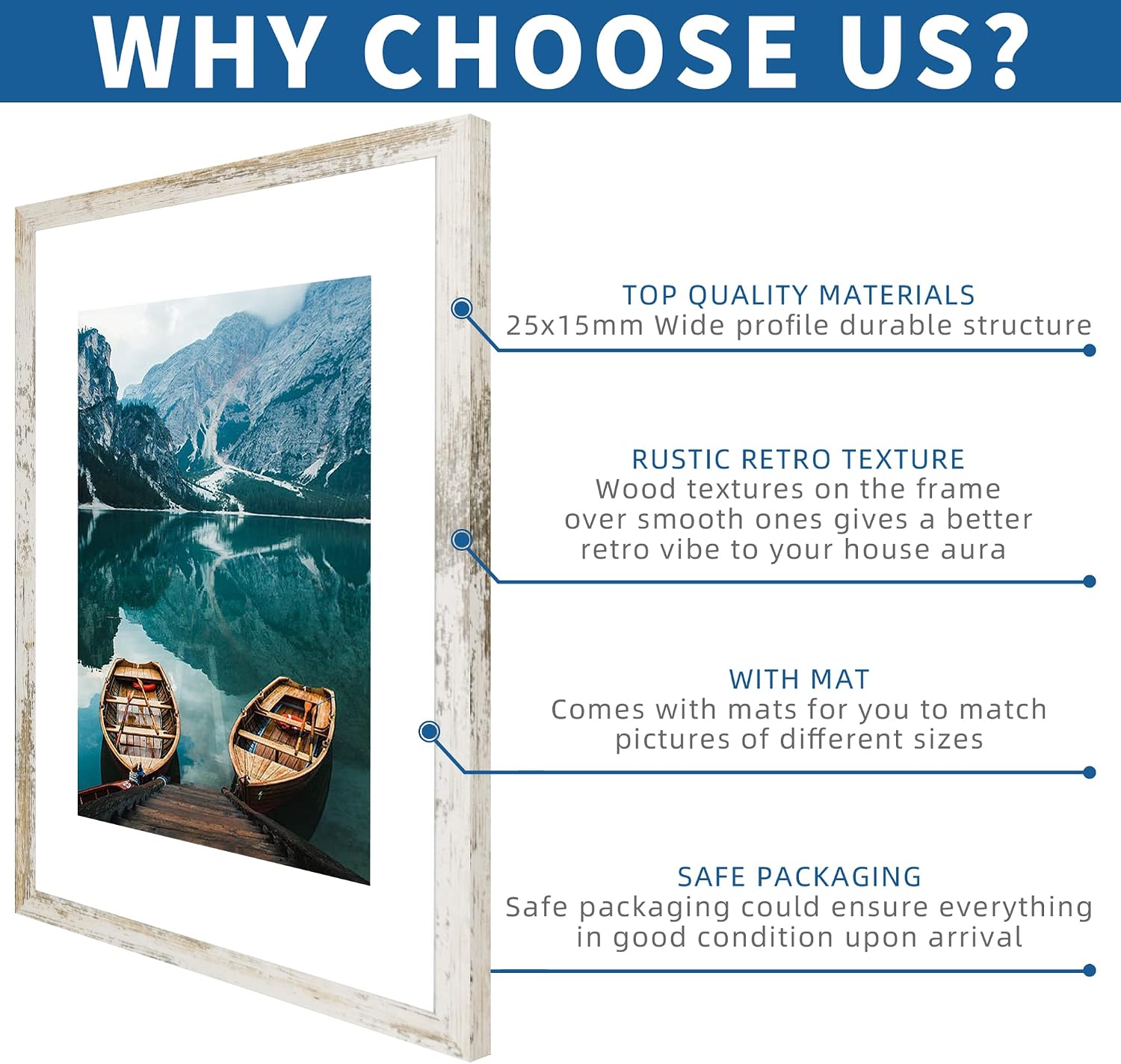 Detalle de Hongkee 16x24 Picture Frame Set of 2 (Distressed White Wood Style) for 12x18 or 16x24 Displays