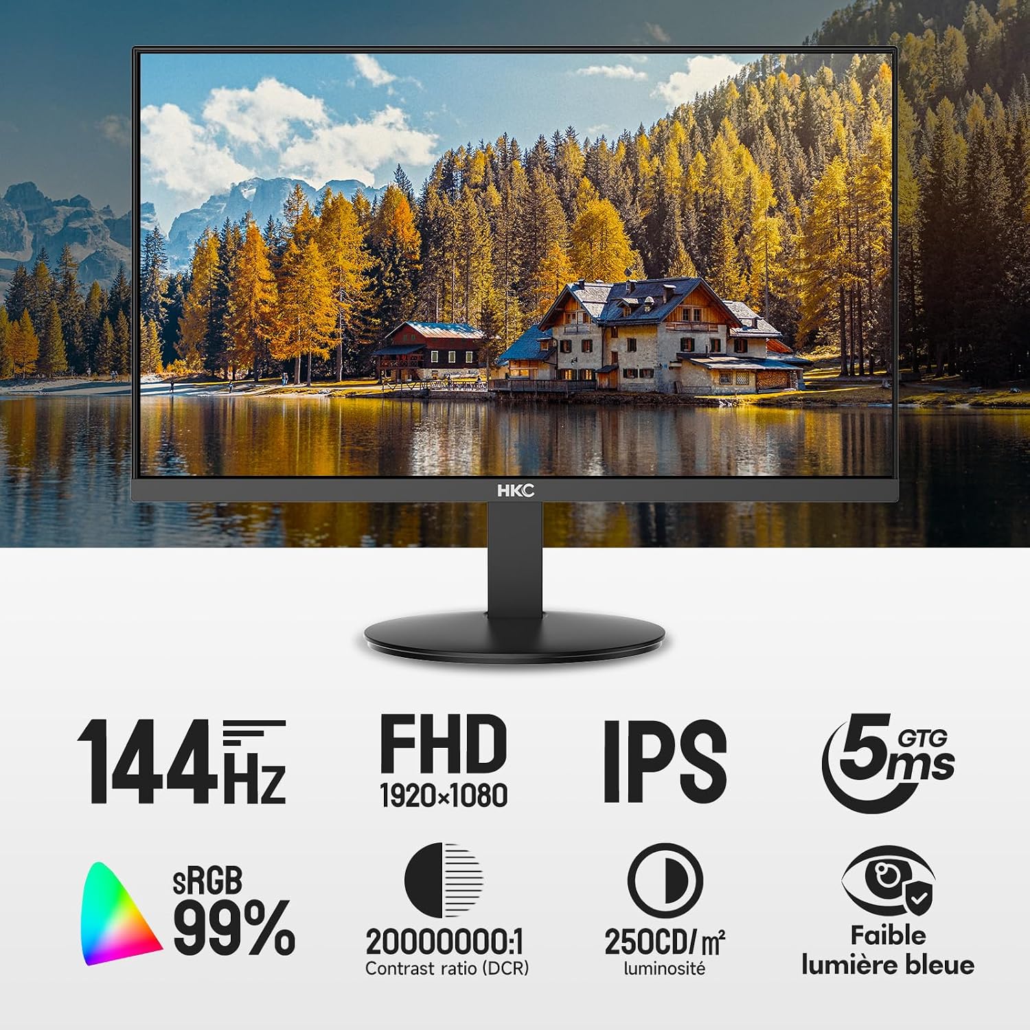 Detalle 2 de HKC Moniteur 27 pouces 144 Hz IPS Full HD 1080p – Adaptive Sync, 99% sRGB, 5 ms, HDMI & VGA, VESA 100×100
