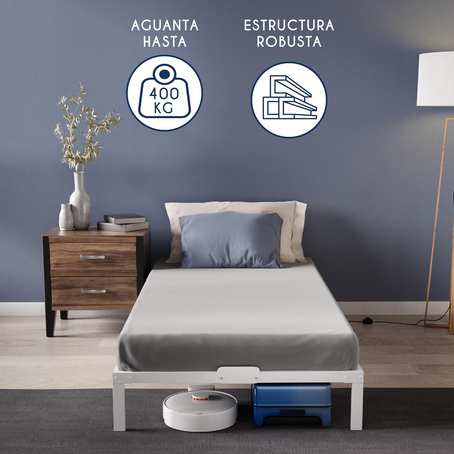 Detalle de Dreamzie Cama de Metal 100x200 con Somier Blanco