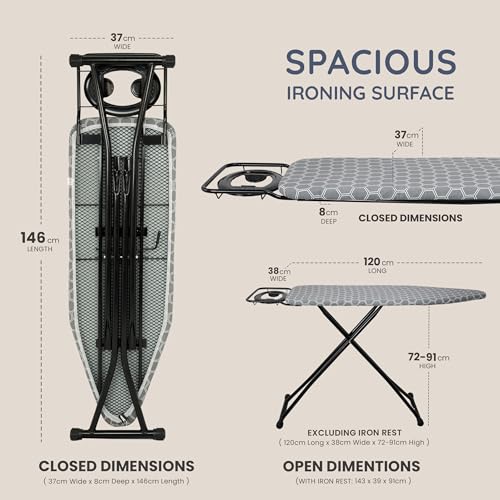 Detalle 2 de CUQOO Ironing Board 122x38cm with 2 Covers: Stable, Height-Adjustable and Heavy-Duty