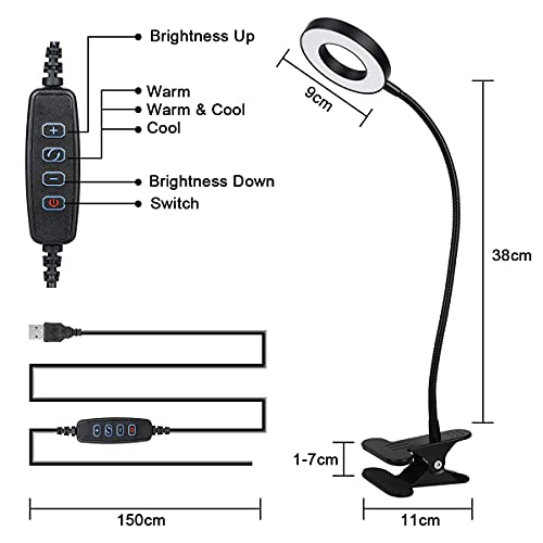 Detalle 2 de URAQT 3 Colore Lampada da Lettura con Clip e 48 LED: illuminazione flessibile per studio, lavoro e relax