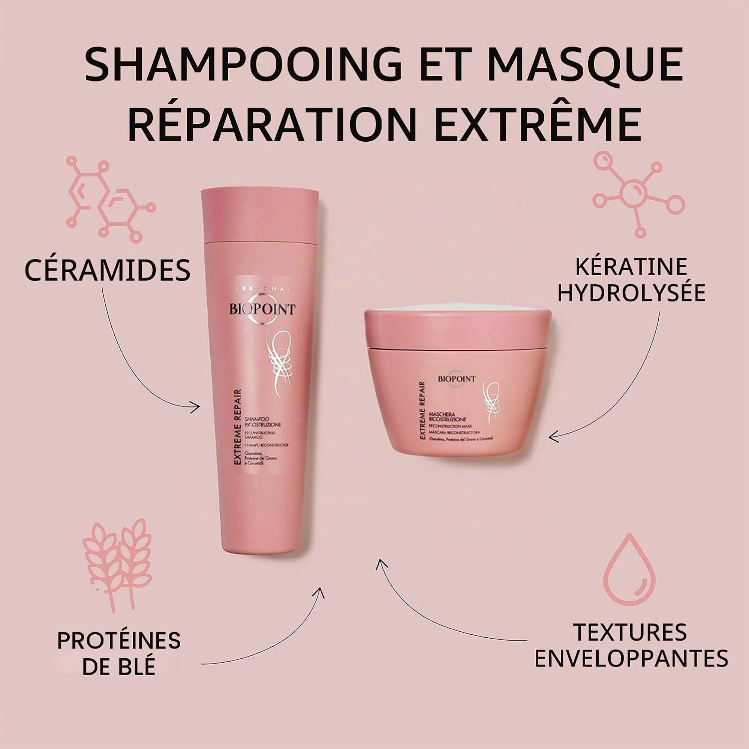 Detalle de Biopoint Extreme Repair Shampooing Reconstruction à la Kératine – Reconstruction Fortifiante, 200 ml