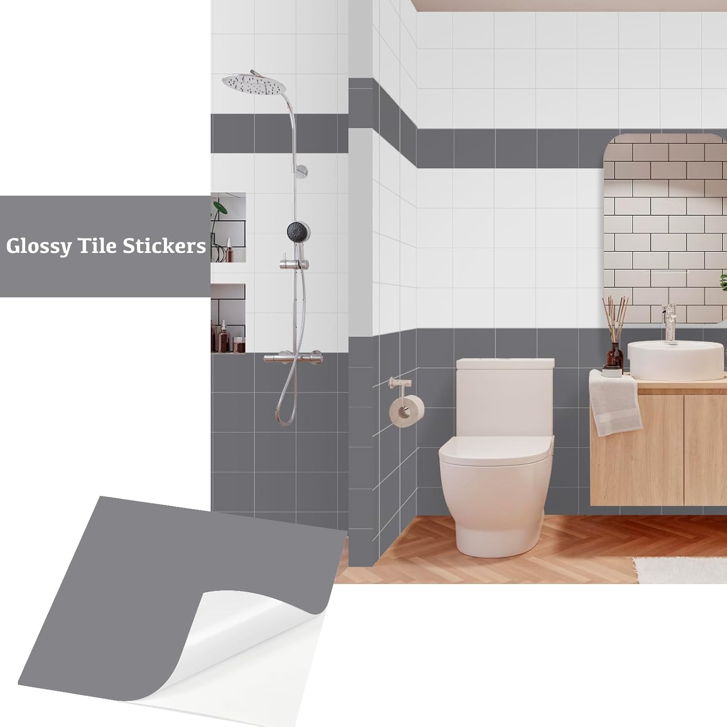 Thumbnail 2 de Hode 50 Adesivi per Piastrelle 15x15 cm Grigio Puro: rinnova cucina e bagno in modo facile e resistente