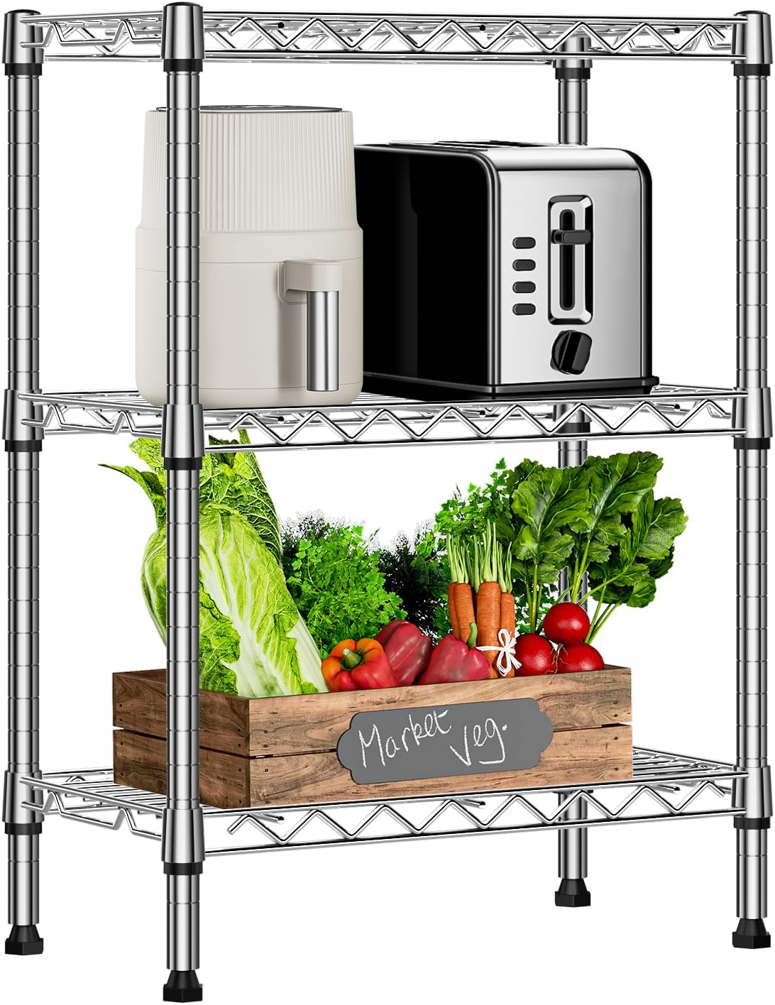 Detalle de M MZG A305572AH301-EU 3-Tier Chrome Wire Shelving Unit with Shelf Liners