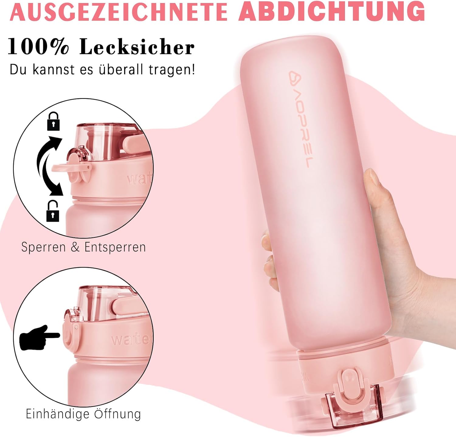 Detalle de AOPREL Trinkflasche 1l – BPA-frei, mit Filter, aus Tritan, auslaufsicher für Fitness, Wandern und Büro