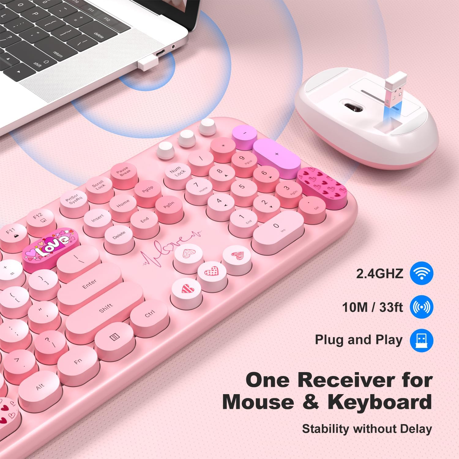 Thumbnail 1 de MOFII Wireless Keyboard and Mouse Combo – Full-Size 2.4G, Pink Colorful