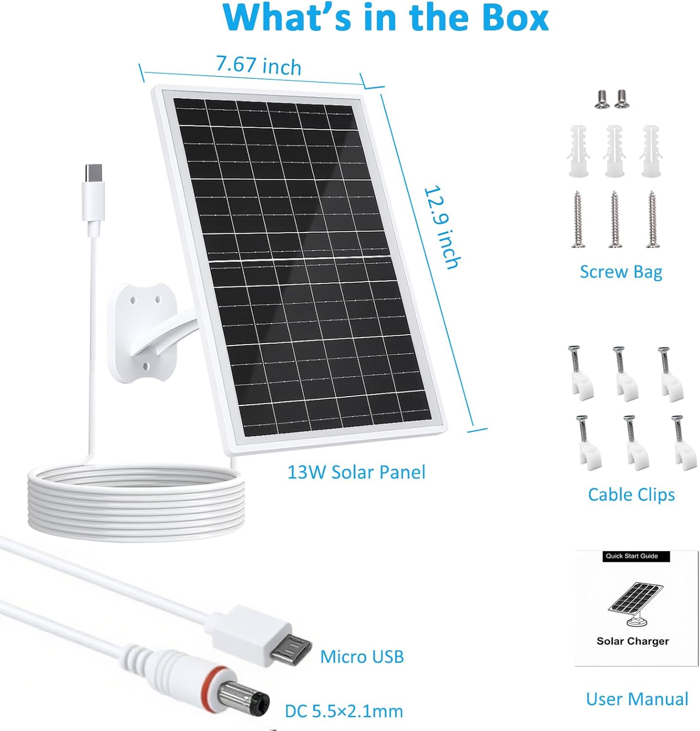 Detalle 2 de FUTUREZEN 13W Solar Panel for Security Cameras & Trail Cameras (USB-C, Micro USB, 5.5x2.1mm DC) with IP66 Weather Protection