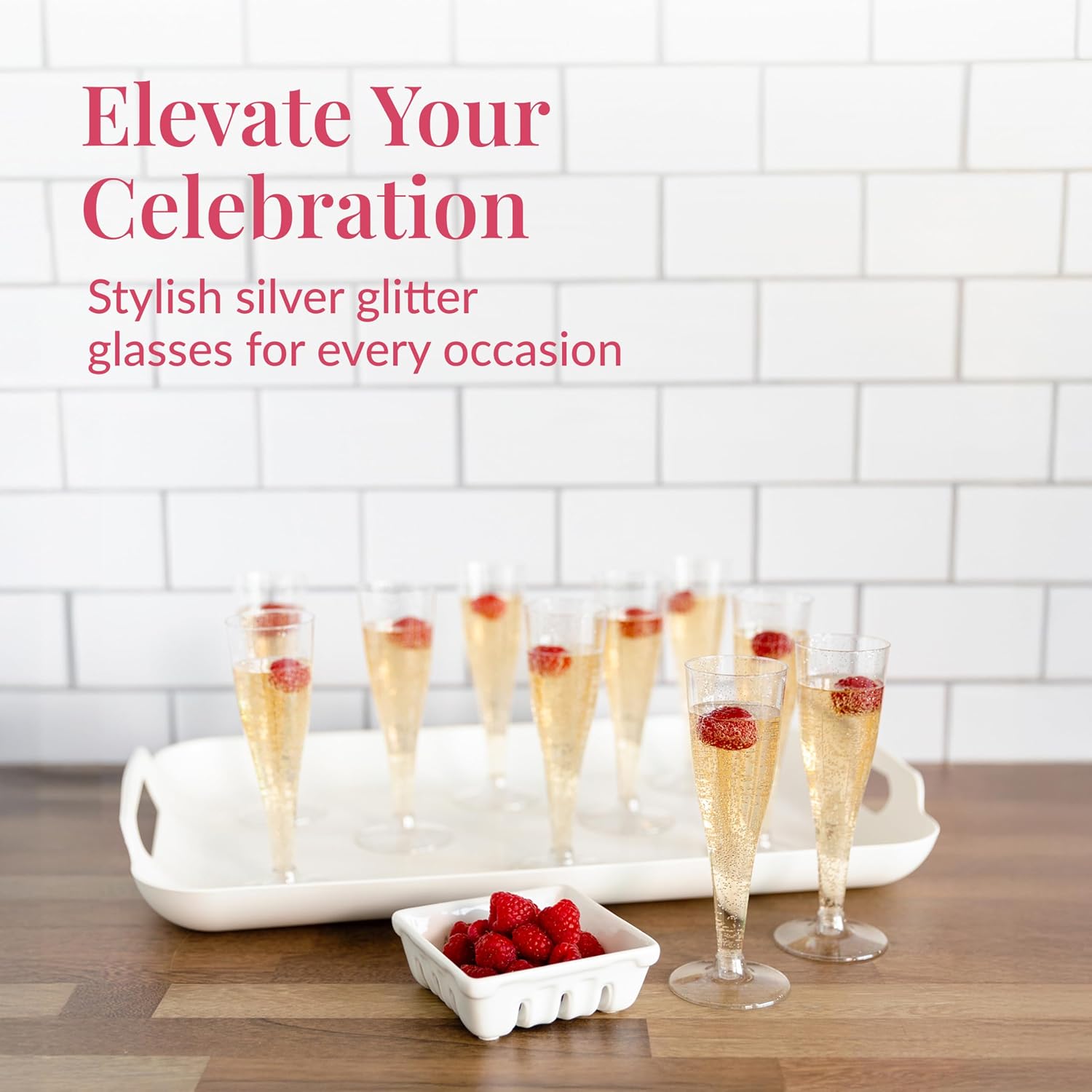 Detalle 2 de Prestee 8541917992 Disposable Champagne Flutes, 4.5 oz, Silver Glitter, 100 Count