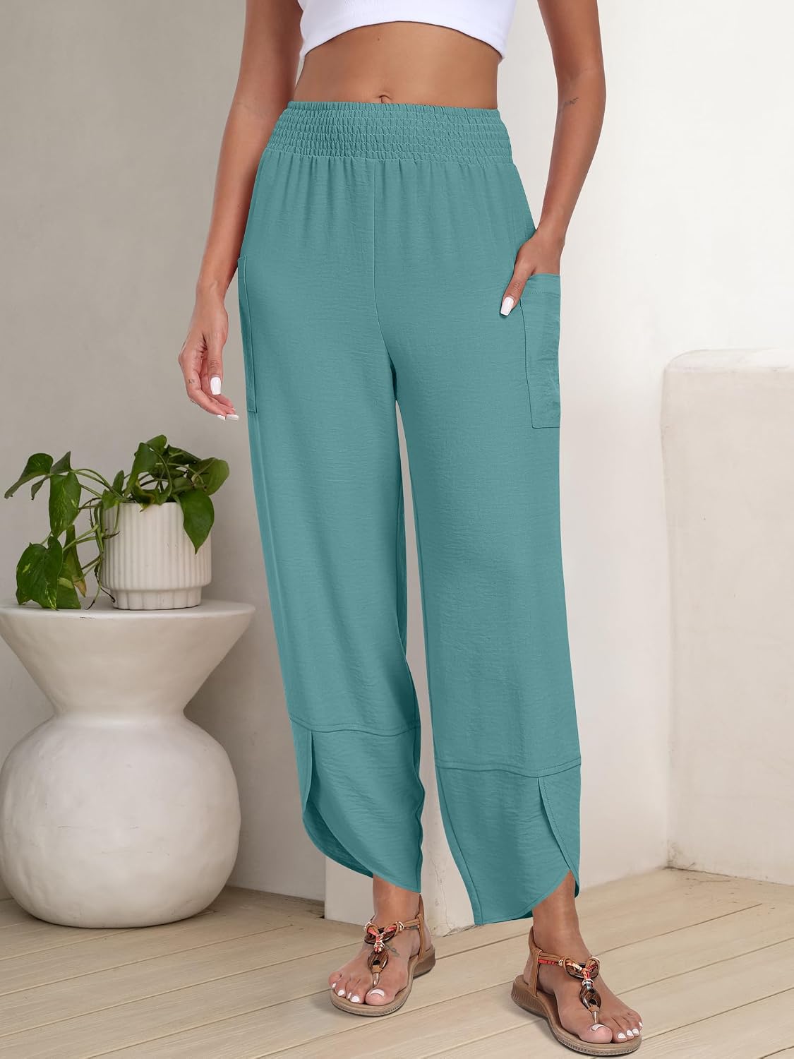 Detalle de ANRABESS Women’s Capri Palazzo Pants – Wide-Leg, High-W waist, Summer 2026
