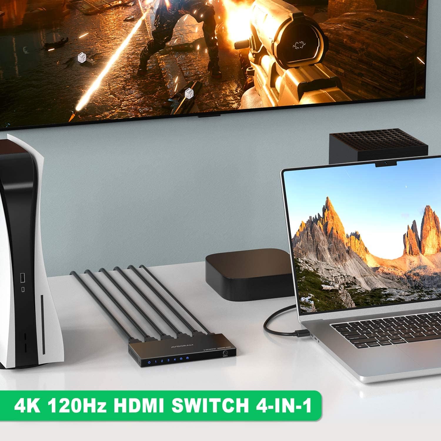 Thumbnail 4 de Commutateur HDMI 2.1 4 en 1 Avidgram avec télécommande IR (8K 60 Hz, 4K 120 Hz, 4 ports)