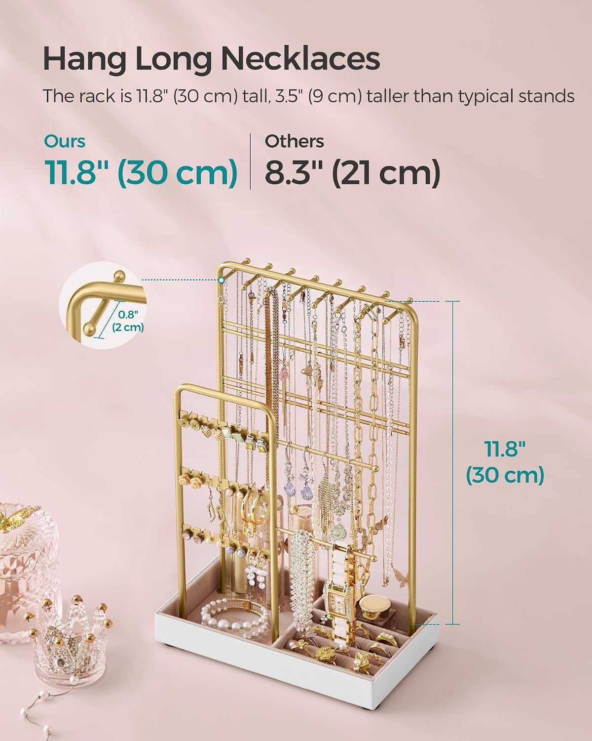 Thumbnail 6 de SONGMICS JJS021A01 Jewellery Stand – metal frame velvet tray organiser for earrings, bracelets and long necklaces