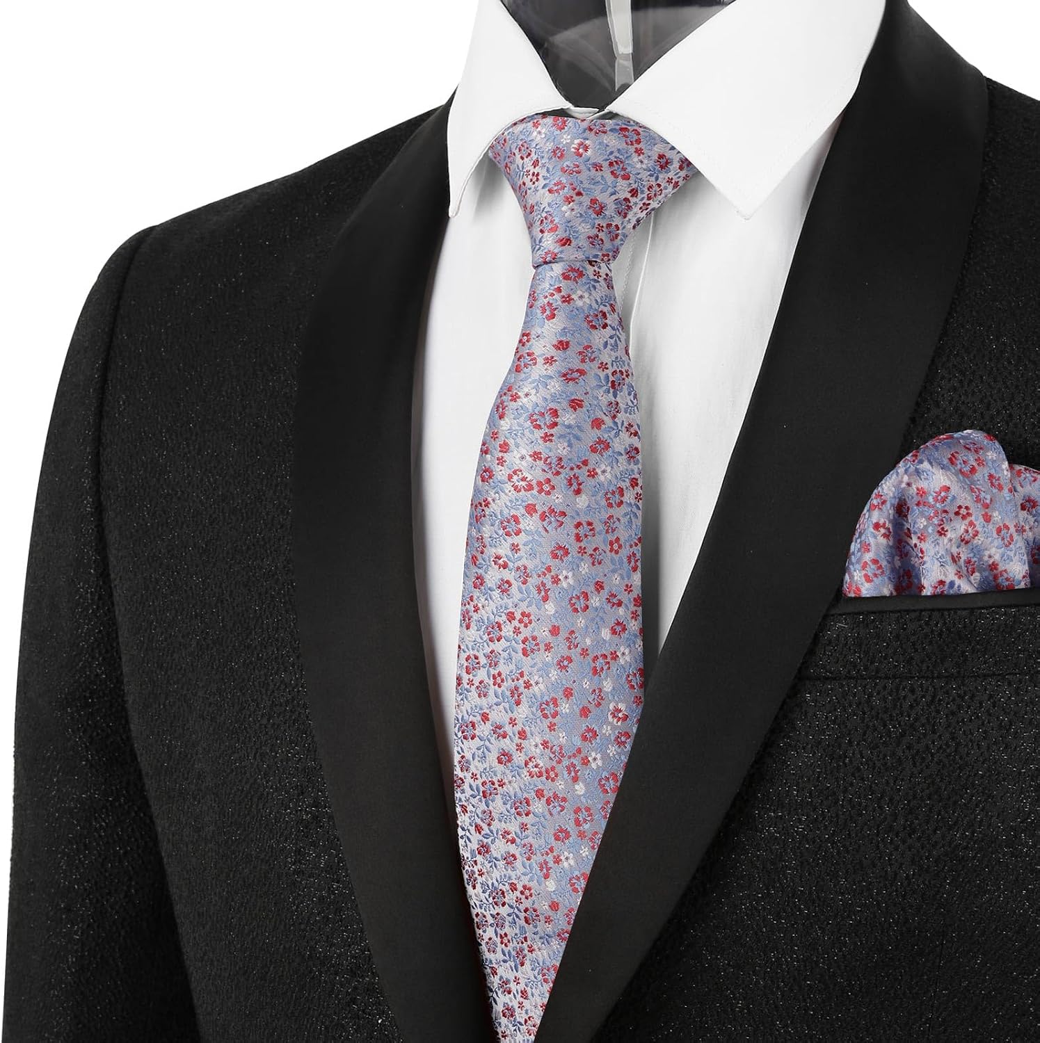 Detalle de Alizeal Mens Floral Patterned Wedding Party Tie Set (8cm) with Pocket Square