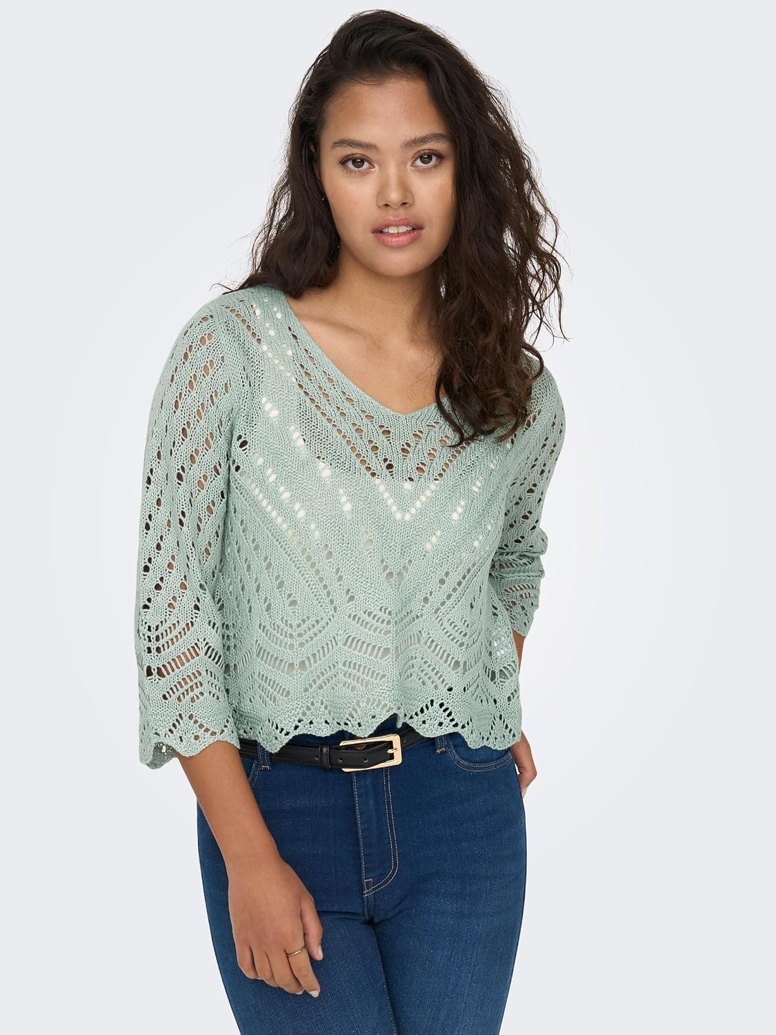 Thumbnail 6 de JDY Damen Jdynew Sun 3/4 Cropped Pullover KNT Noos Gehäkeltes Hemd Mit V-Ausschnitt