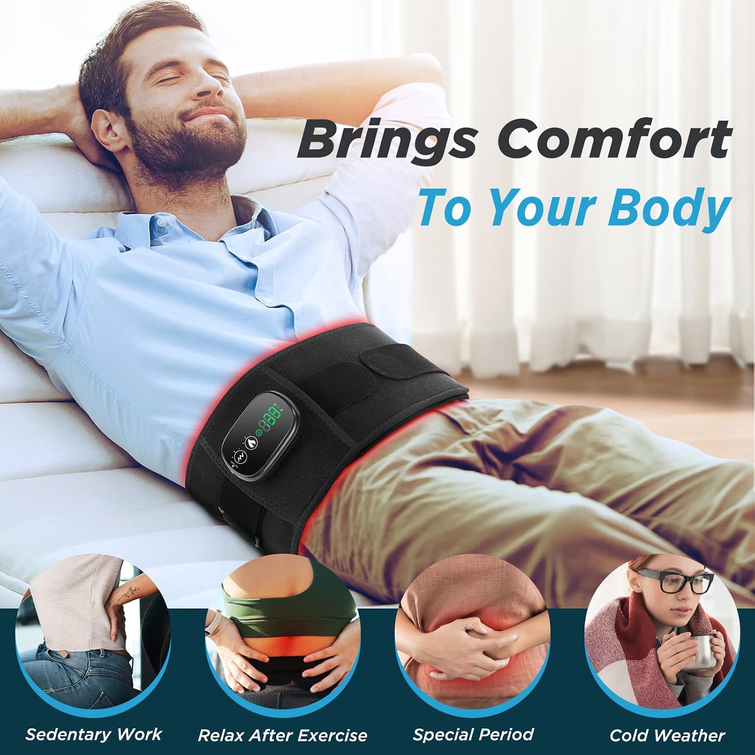 Detalle 2 de EDIFOLLY Cordless Heating Pad with Vibration, 5 Heat Levels and Adjustable Belt