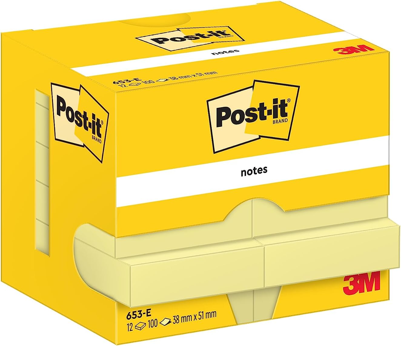 Detalle de Post-it 653E Notizen – Selbstklebende Notizzettel Kanariengelb, 51 x 38 mm, 100 Blatt pro Block, Vorratspack 12 Blöcke