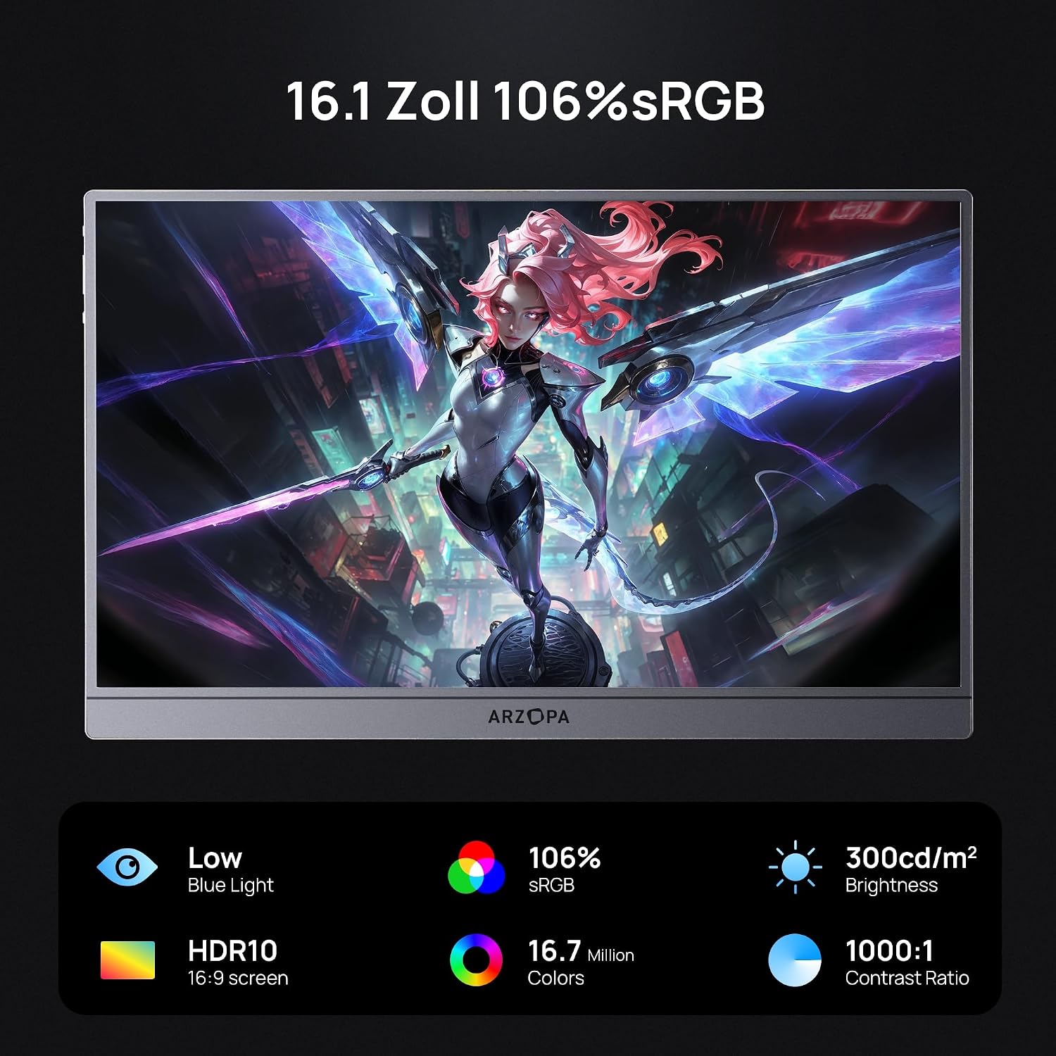 Detalle de ARZOPA Z1FC 16,1" 144Hz Tragbarer Monitor für Gaming