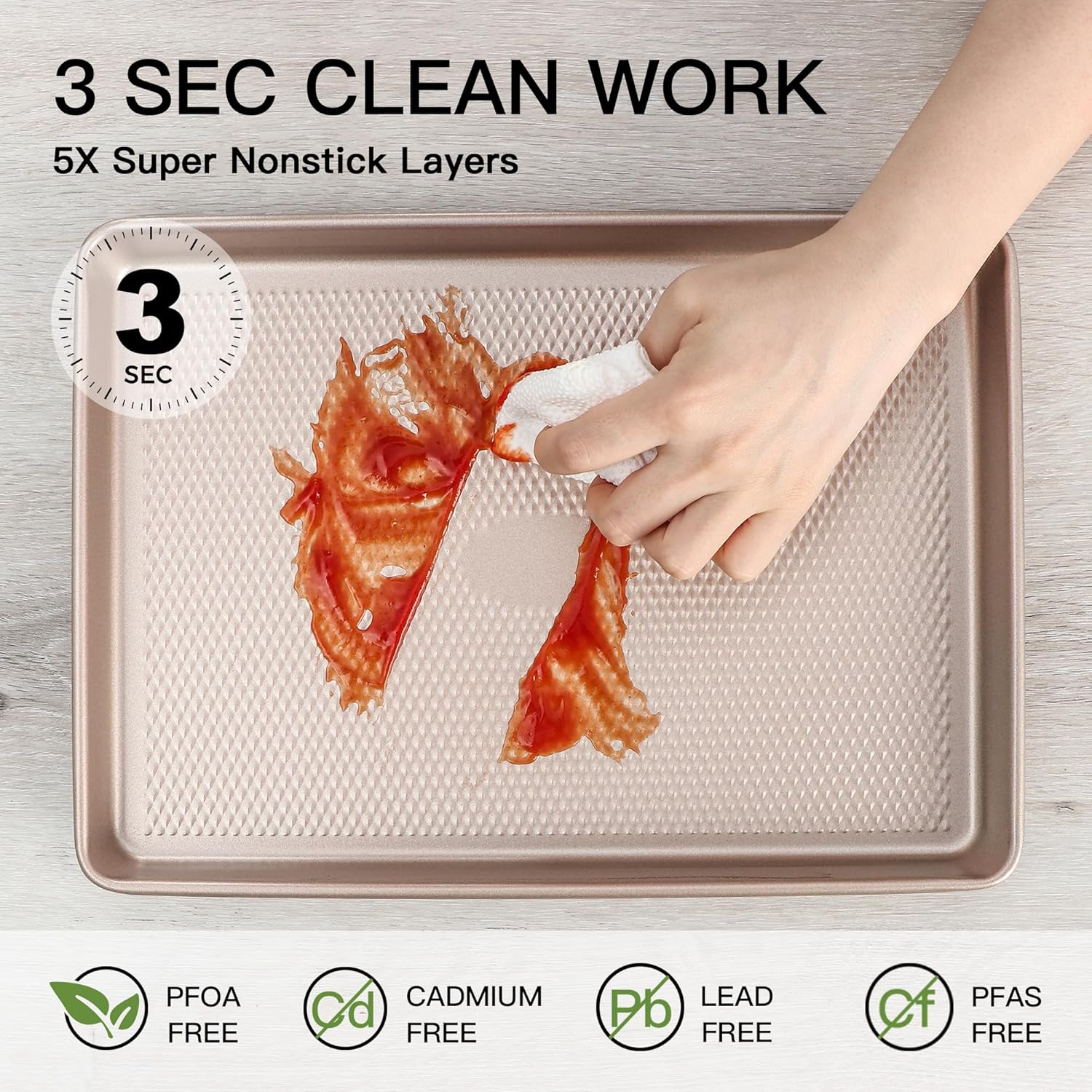 Detalle de HONGBAKE 2-Pack Half Sheet Baking Pans – Diamond Textured, 57% Thicker Carbon Steel Nonstick Sheets (17.5" x 12")