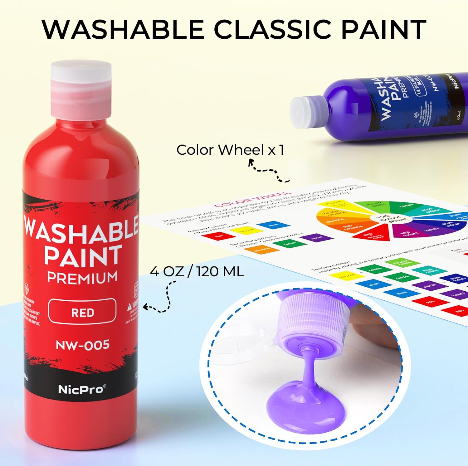 Detalle de Nicpro 8-Colour Washable Finger Paint Set for Kids (120 ml total, 8 bottles)