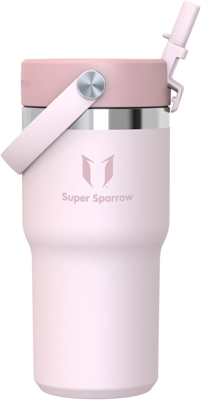 Detalle de Sparrow Trinkflasche Edelstahl – Twistpath Thermosflasche mit Flex-Strohhalmdeckel, 620 ml