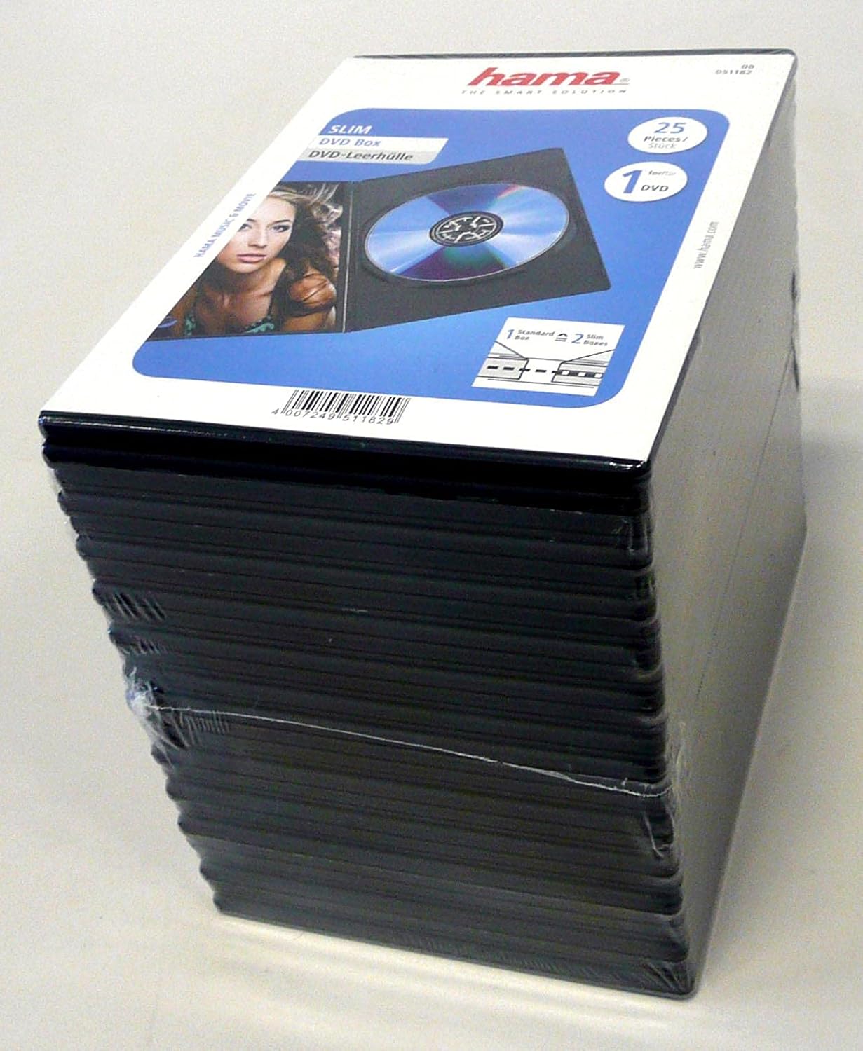 Detalle de Hama Slim DVD/CD Jewel Case Pack of 25 (Black) — super-slim replacement cases
