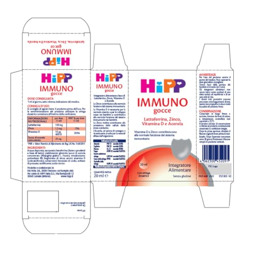 Detalle de HiPP Immuno Gocce, integratore alimentare per bambini con lattoferrina e zinco, 20 ml