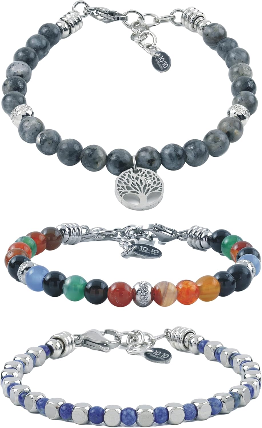 Thumbnail 6 de Bracciali in acciaio inox con pietre naturali – Set da 3, regolabili, Made in Italy