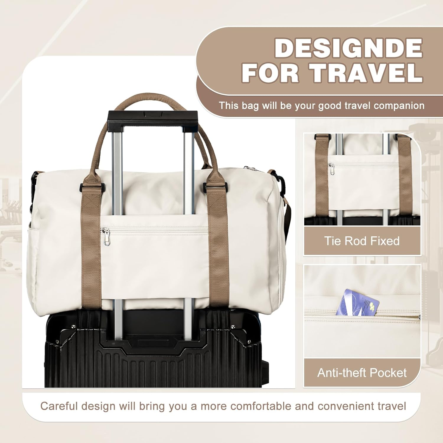 Thumbnail 4 de WEPLAN waterproof sports gym bag with separate shoe compartment (beige brown)