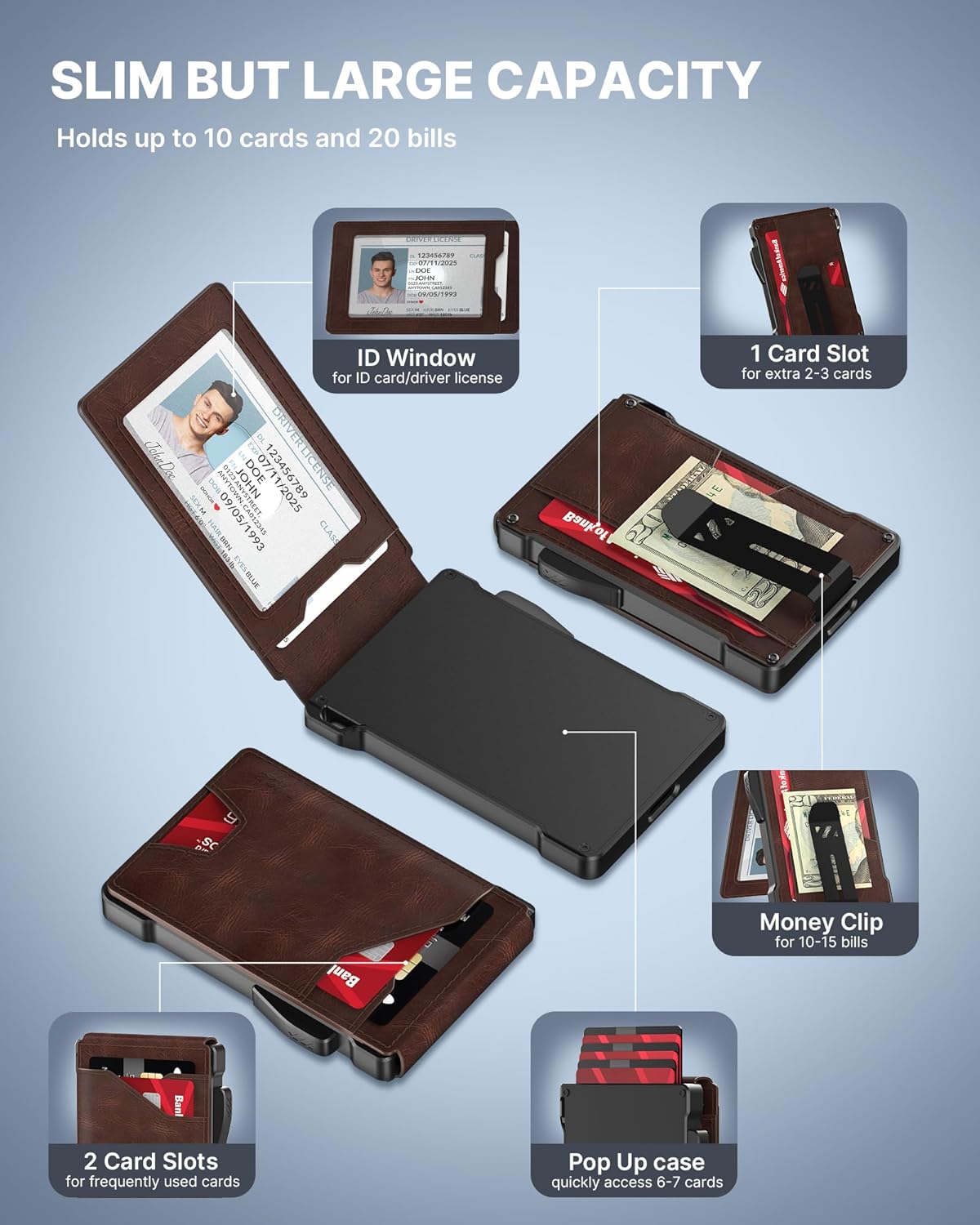 Thumbnail 1 de typecase ST007 Tactical Smart Wallet for Men, Brown Leather with Pop-Up Card Holder
