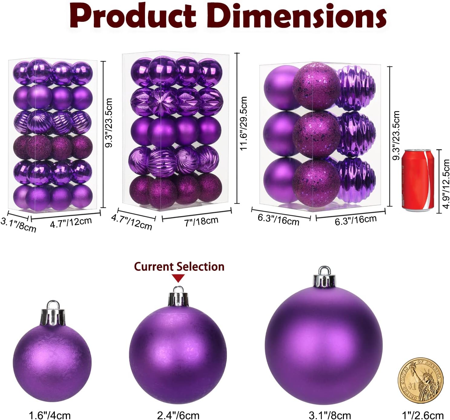 Thumbnail 2 de Oairse 6cm Purple Christmas Baubles — 30 Shatterproof Ornaments for Tree, Wreaths and More