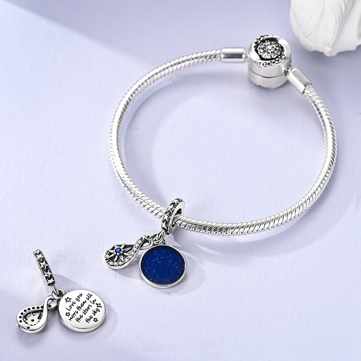 Detalle de LNQOBU Silbergang Anhänger 925er Silber – kompatibel mit Pandora Europäischen Armbändern und Halsketten (Mit Spacer Beads)