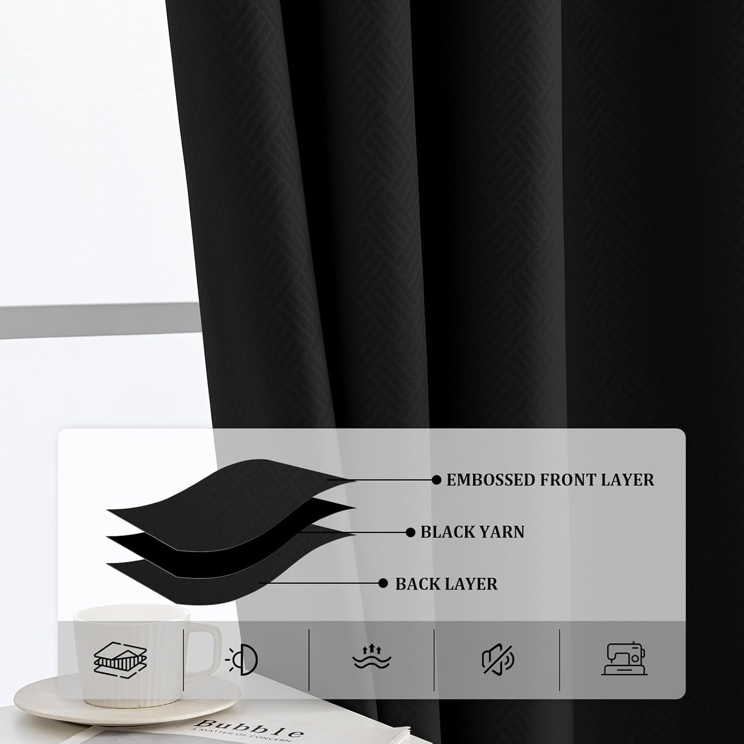 Thumbnail 5 de Ystyle lot de 2 rideaux occultants 140x280 cm à œillets (noir) : isolation thermique et anti-UV