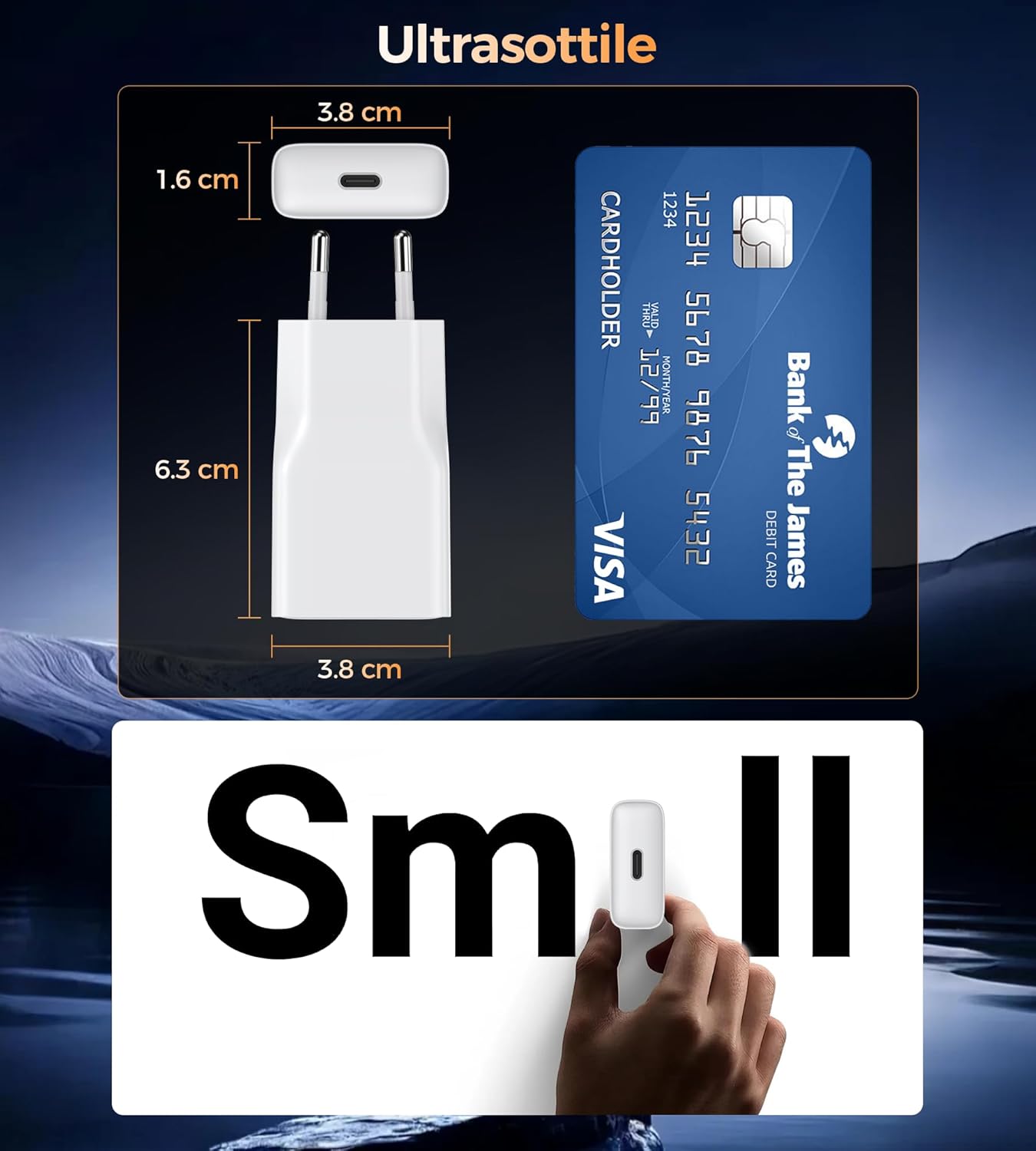 Thumbnail 5 de DEESOOCO caricatore piatto USB‑C da 20 W con cavo da 2 metri e spina USB‑A