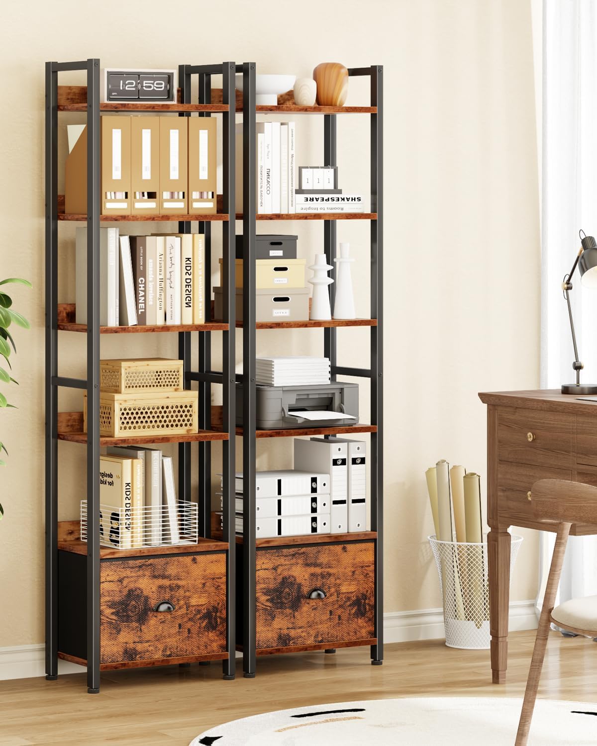 Thumbnail 6 de Furologee BS006-6T 6-Tier Bookshelf with Drawer, Rustic Brown