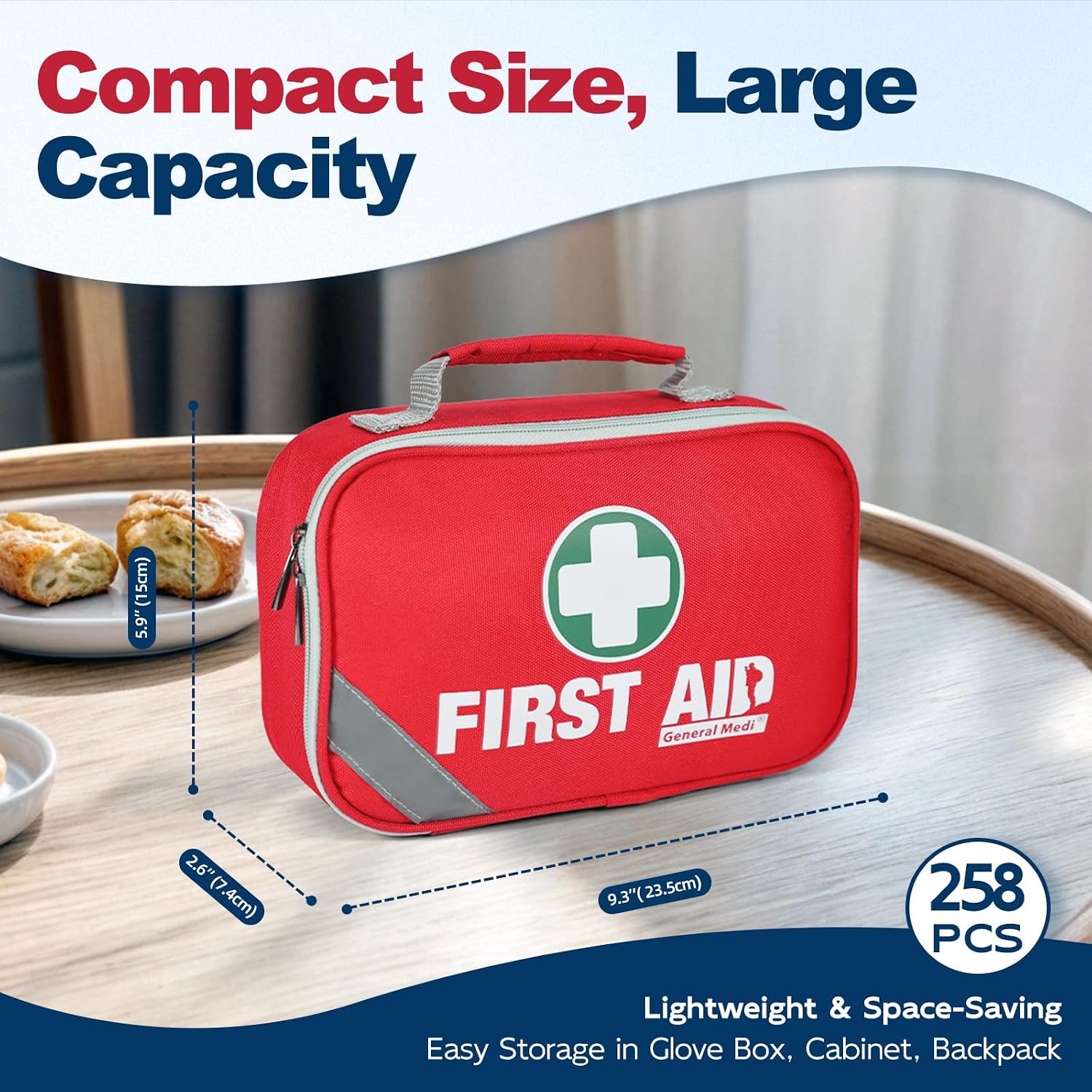 Detalle de General Medi 2-in-1 First Aid Kit, 258 Pieces with Mini Kit, Cold Pack and Emergency Blanket