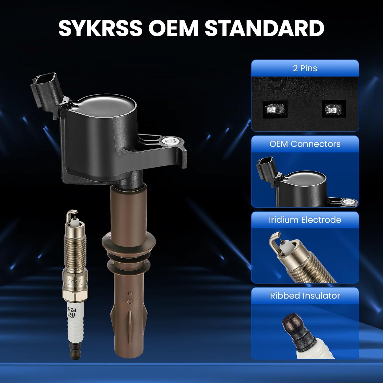 Thumbnail 2 de SYKRSS 8 Ignition Coil Pack + 8 Spark Plugs (DG521/SP509) for Ford/Mercury/ Lincoln V8 — Replace All 8 to Fix Misfires