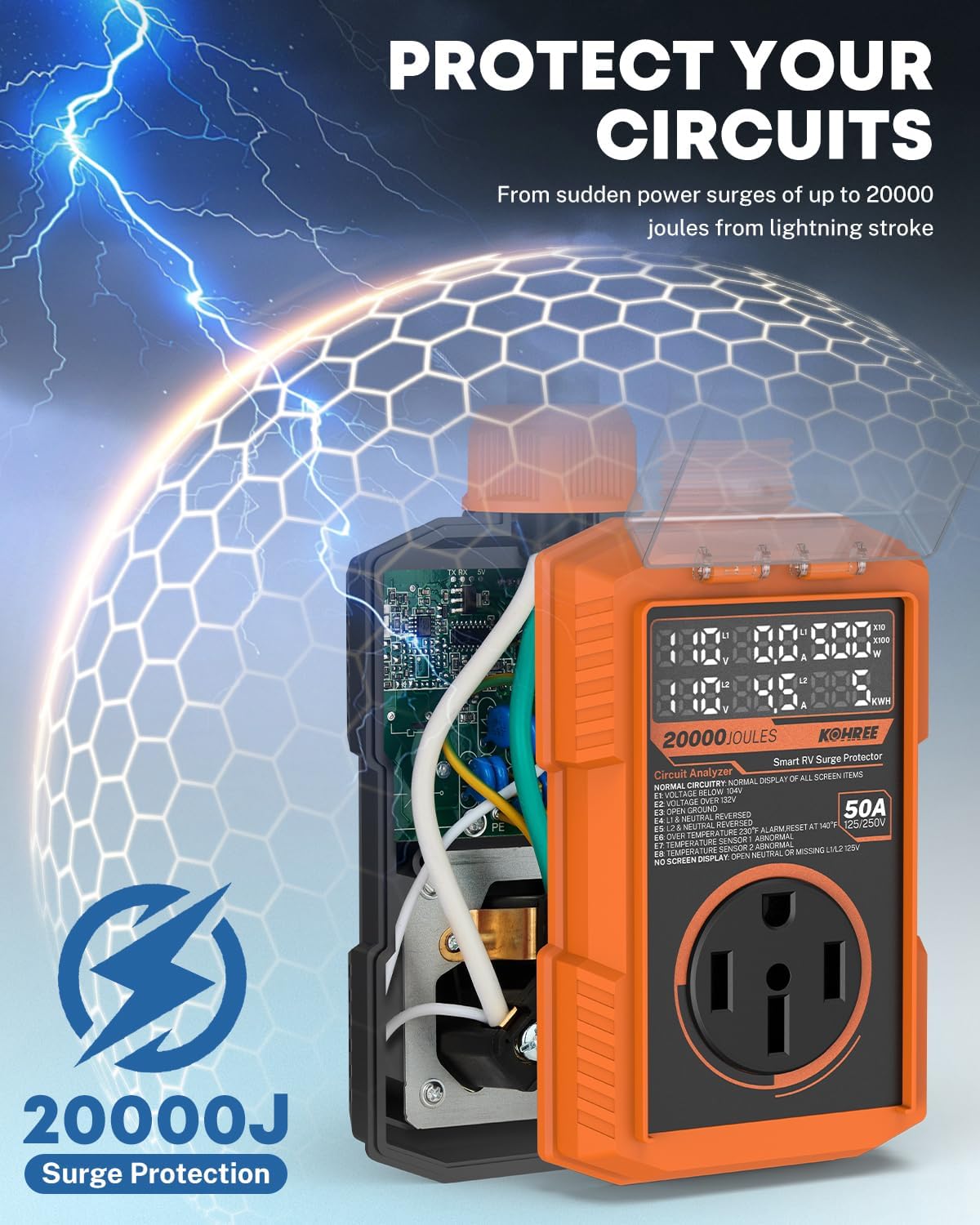 Detalle de Kohree RV surge protector 50 amp
