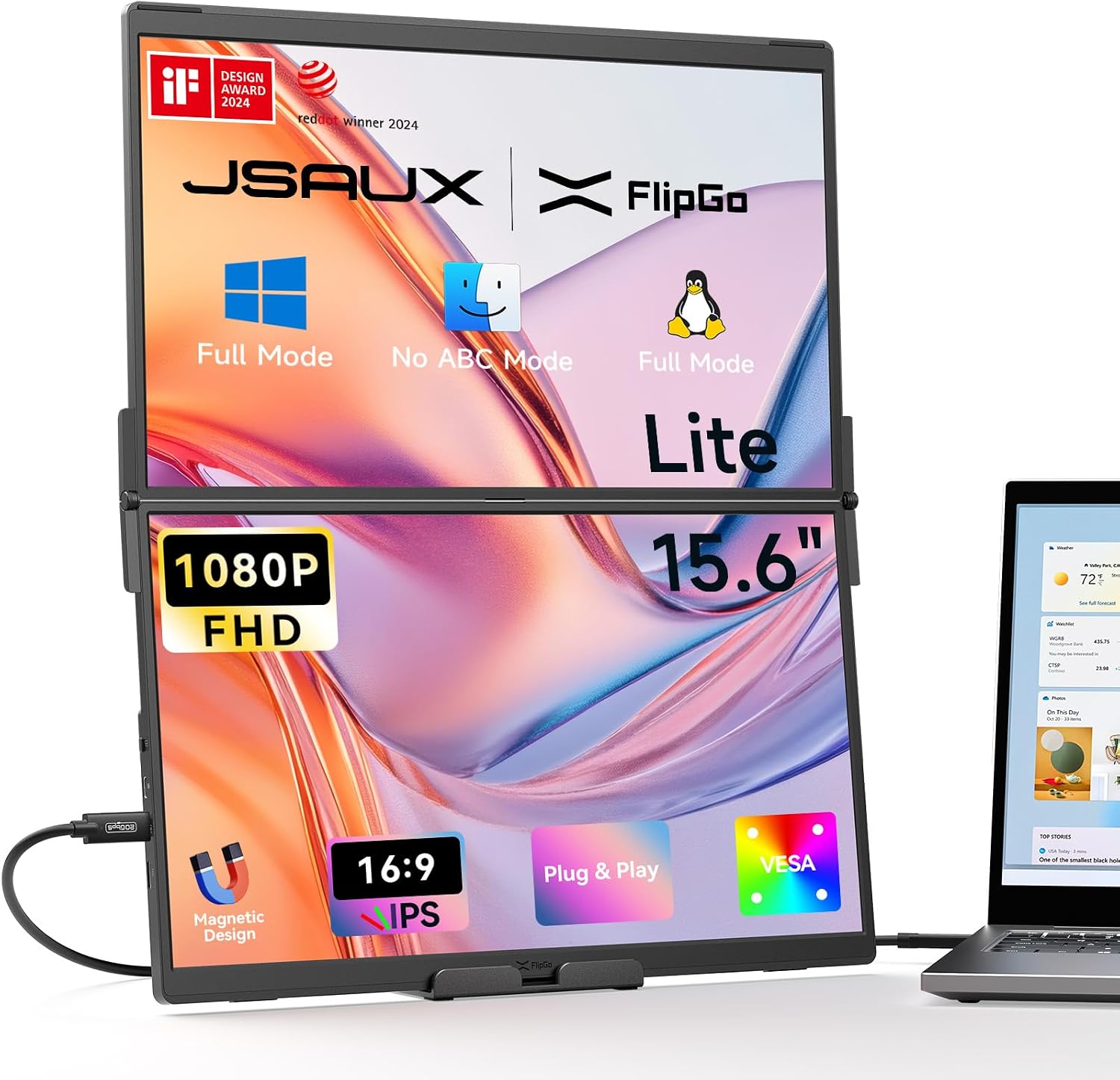 Detalle de JSAUX FlipGo Lite 15.6" Dual/Triple Laptop Screen Extender — Windows Only