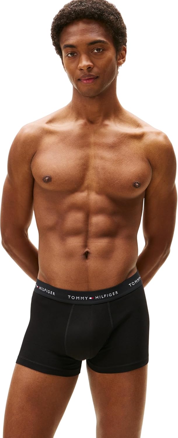 Detalle de Tommy Hilfiger Les Essentiels – Lot de 3 trunks extensibles en coton (bleu profond / lapis bleu / blanc)