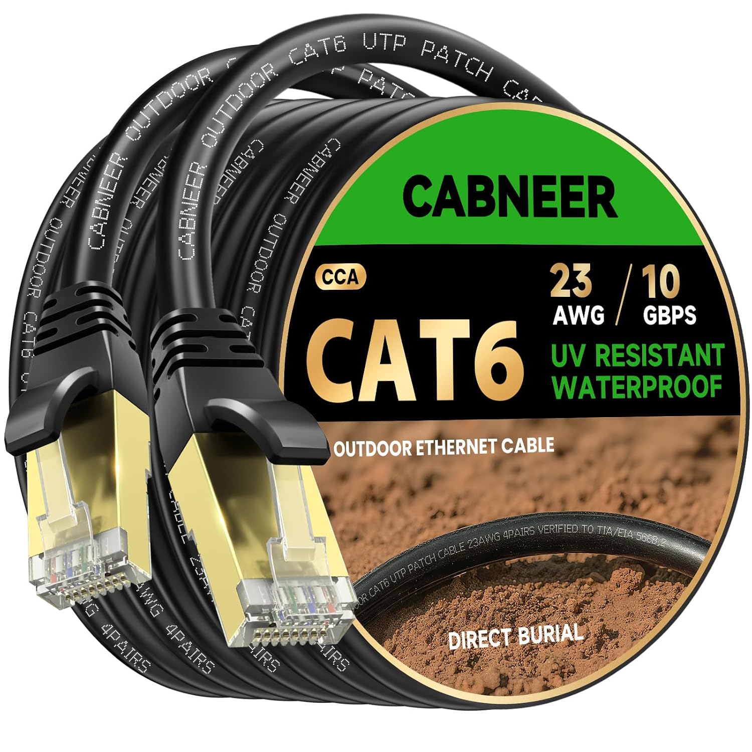 CABNEER Cat 6 Outdoor Ethernet Cable 10M 23AWG – Direct Burial, UV-Resistant, Heavy-Duty, 10Gbps