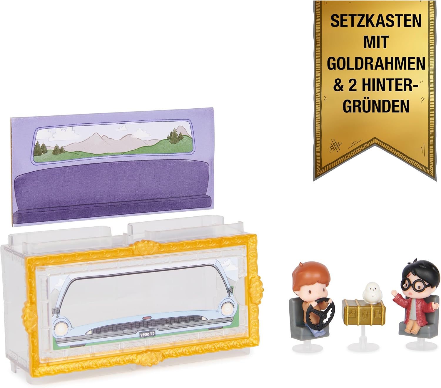 Detalle de Wizarding World Harry Potter Micro Magical Moments Sammelfiguren Multipack „Ford Anglia“ mit Harry, Ron, Hedwig
