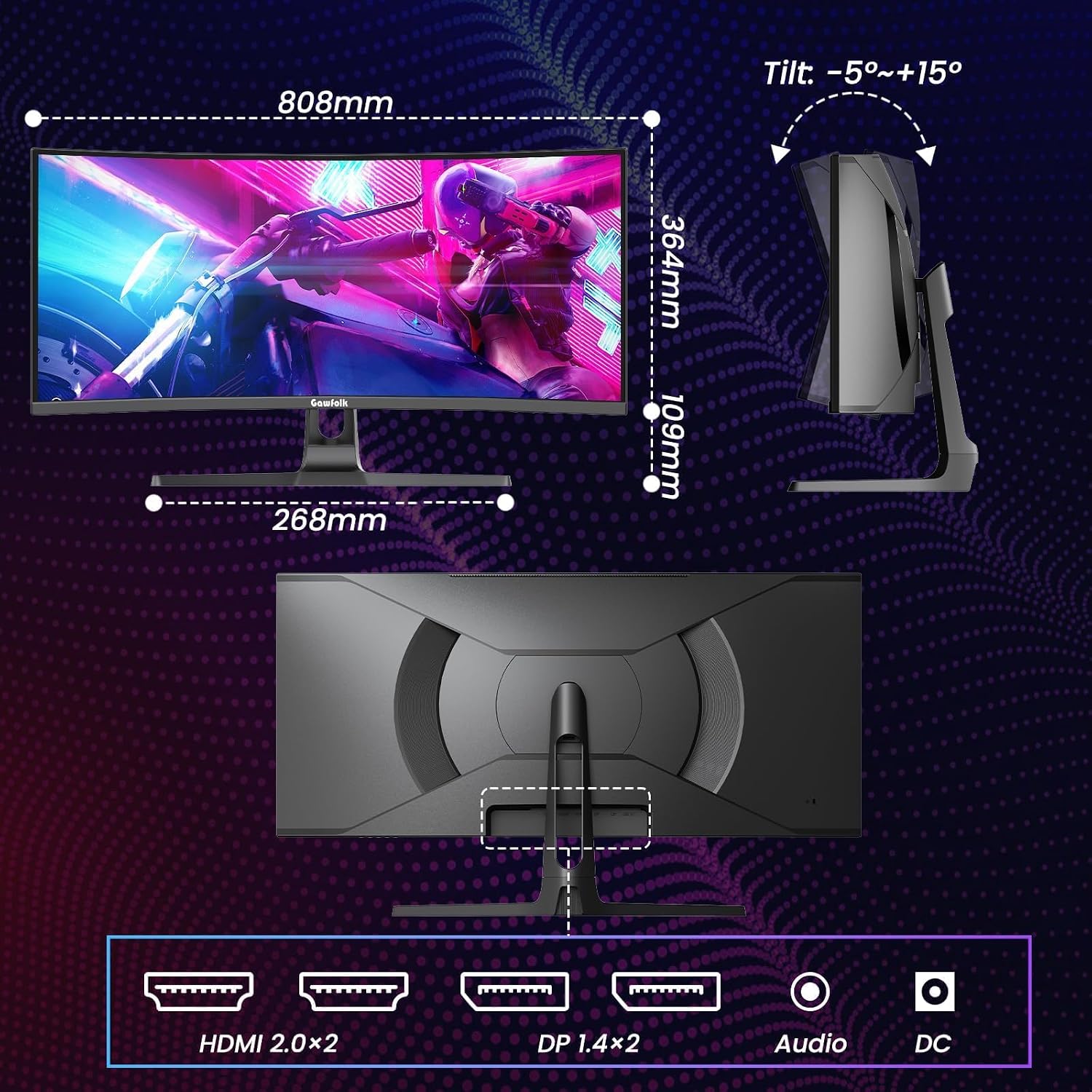 Thumbnail 6 de Gawfolk Gaming Curved Monitor 34 Zoll – UWQHD, 240 Hz, 1500R