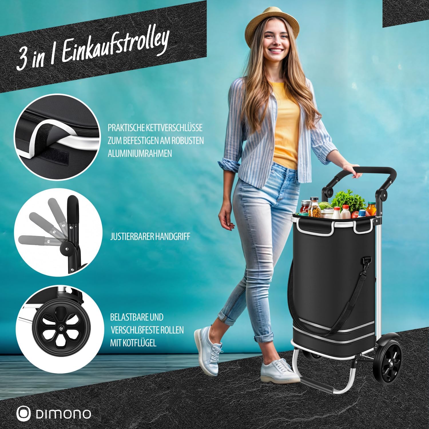 Thumbnail 2 de Dimono Folding Shopping Trolley with Cooler, 56 L, Detachable Bag