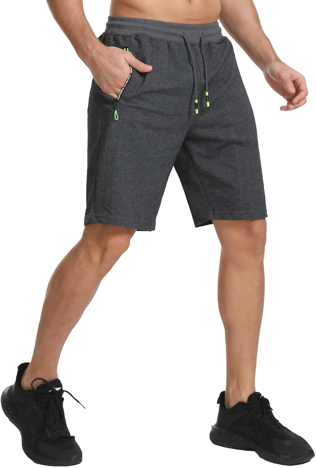 Detalle de JustSun Mens Shorts: Summer Casual Joggers with Elastic Waist and Zip Pockets