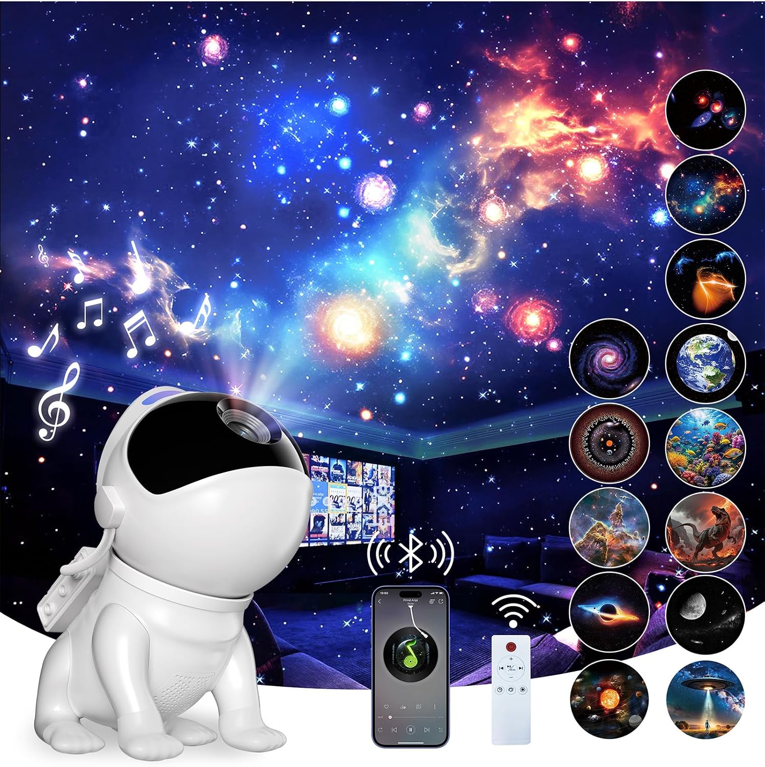 Detalle de Bazcuka Sternenhimmel Projektor – 4K HD Planetarium mit 12 Planeten-Scheiben & Bluetooth-Lautsprecher